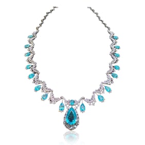 AIGS 18K Gold Diamond Paraiba Necklace