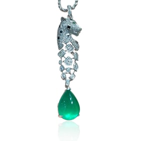 18K Gold Diamond Necklace with Natural Emerald