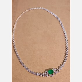 CGRL 18K gold diamond necklace with natural emerald