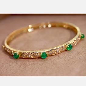 CGRL 18K gold diamond inlaid natural emerald bracelet