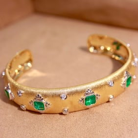 CGRL 18K gold diamond inlaid natural emerald bracelet