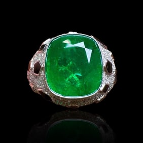 GUILD 18K gold diamond inlaid natural emerald ring