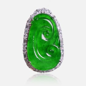18K Gold Diamond Natural Jade Ruyi Pendant