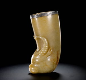 A Tang Dynasty Silver-clad Hetian Jade Cup, 7th Century
