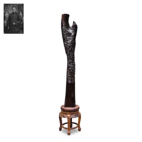 17th and 18th century rosewood column with relief carving of flying fairies