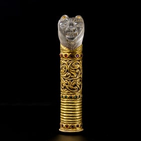 A crystal-plated, gold-plated, gem-inlaid scepter head from the ancient Persian period in the sixth
