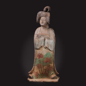 Painted pottery figurine of a lady from the 8th century Tang Dynasty