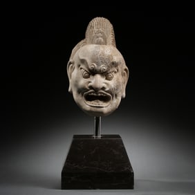 Tang Dynasty 9th century bluestone head of the Heavenly King
