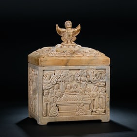 A stone box with a carving of a Peng bird, dating from the Liao Dynasty, 10th century AD