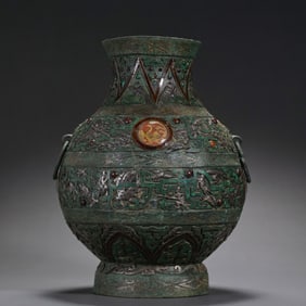 Bronze pot inlaid with gold, silver and gemstones, Warring States period, after 400 BC