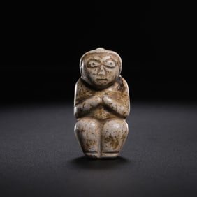 Neolithic Hongshan Culture 4000-3000 AD Chicken Bone and White Jade Figure