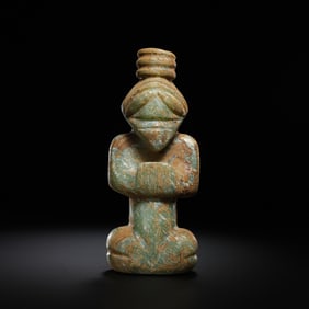 Neolithic Hongshan Culture 4000-3000 AD Green and yellow jade human figure