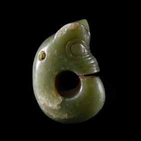 Neolithic Hongshan Culture 4000-3000 AD Green and yellow jade pig dragon