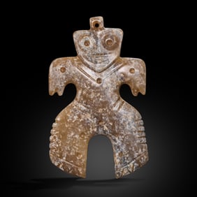 Neolithic Hongshan Culture 4000-3000 AD Yellow Jade Human-Head Bird-Shaped Pendant