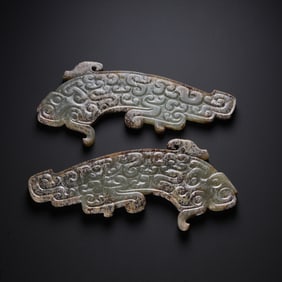 A pair of Hetian jade bi tablets from the Han Dynasty, AD 100-200