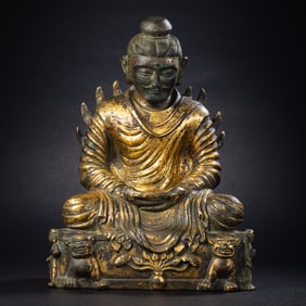 Gilt-bronze statue of seated Sakyamuni Buddha from the Six Dynasties period, 3rd-4th century AD