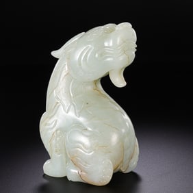 A 17th-18th century Hetian white jade unicorn
