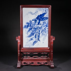 Blue and white porcelain panel painting by Wang Bu, a 20th century art master
