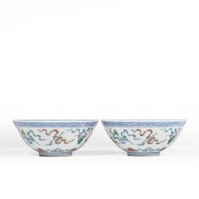 A pair of Doucai bowls from the Daoguang reign of the Qing dynasty