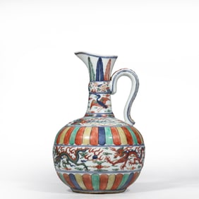 Ming Longqing Doucai Three Dragons Playing with Pearls Ewer