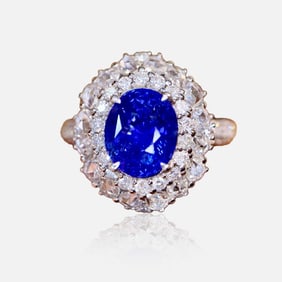 CGRL 18K gold diamond inlaid natural sapphire ring