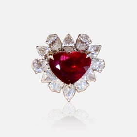 CGRL 18K gold diamond ring with natural ruby