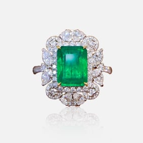 CGRL 18K gold diamond inlaid natural emerald ring