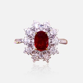 CGRL 18K gold diamond ring with natural ruby