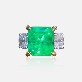 CGRL 18K gold diamond inlaid natural emerald ring