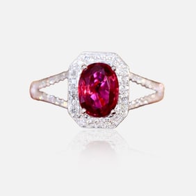 CGRL 18K gold diamond ring with natural ruby