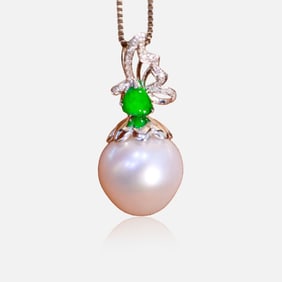 CGRL 18K gold diamond pendant with natural pearls