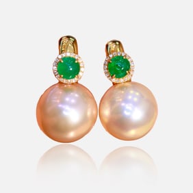 CGRL 18K gold diamond earrings with natural pearls