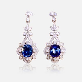 CGRL 18K gold diamond inlaid natural sapphire earrings