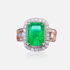 CGRL 18K gold diamond inlaid natural emerald ring