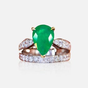 CGRL 18K gold diamond inlaid natural emerald ring