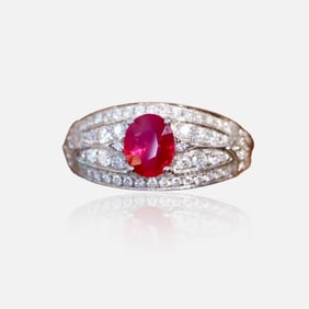 CGRL 18K gold diamond ring with natural ruby