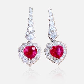 CGRL 18K gold diamond inlaid natural ruby earrings