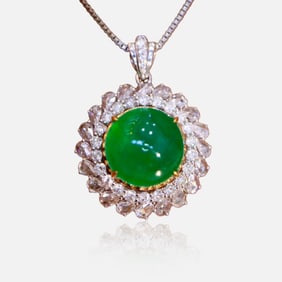 CGRL 18K gold diamond inlaid natural emerald pendant
