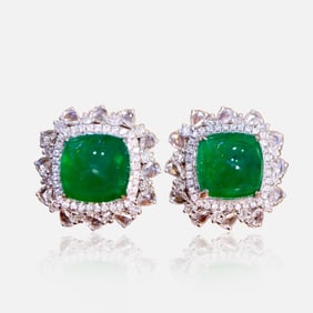 CGRL 18K gold diamond inlaid natural emerald earrings