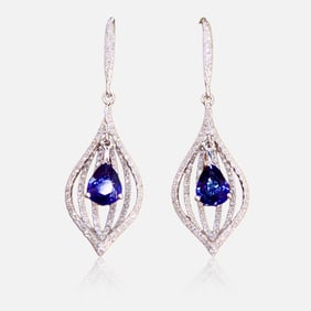 CGRL 18K gold diamond inlaid natural sapphire earrings