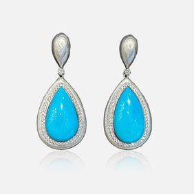 18K Gold Diamond Turquoise Earrings