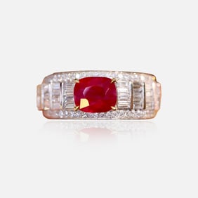 CGRL 18K gold diamond ring with natural ruby