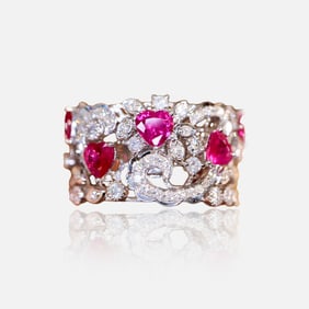CGRL 18K gold diamond ring with natural ruby