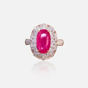 CGRL 18K gold diamond ring with natural ruby