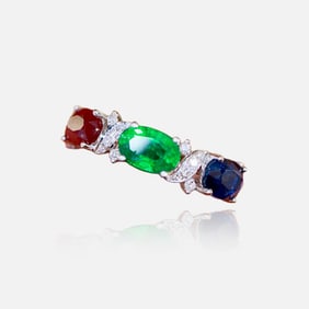 CGRL 18K gold diamond inlaid natural emerald/ruby/sapphire ring