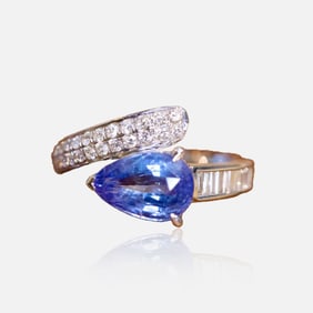 CGRL 18K gold diamond inlaid natural sapphire ring