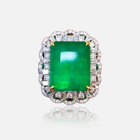 CGRL 18K gold diamond inlaid natural emerald ring