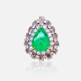 CGRL 18K gold diamond inlaid natural emerald ring