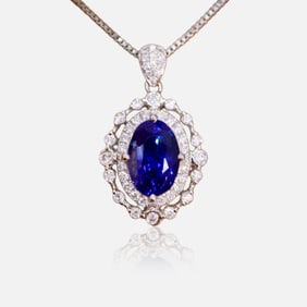 CGRL 18K gold diamond inlaid natural sapphire pendant