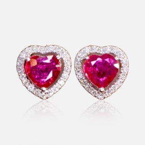 CGRL 18K gold diamond inlaid natural ruby earrings